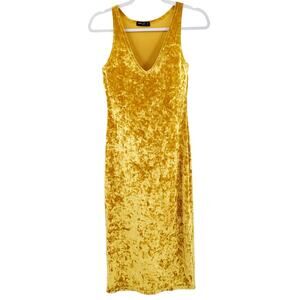 Popular Basics Yellow Crushed Velvet Sleeveless Bodycon Midi Dress Womens Size M